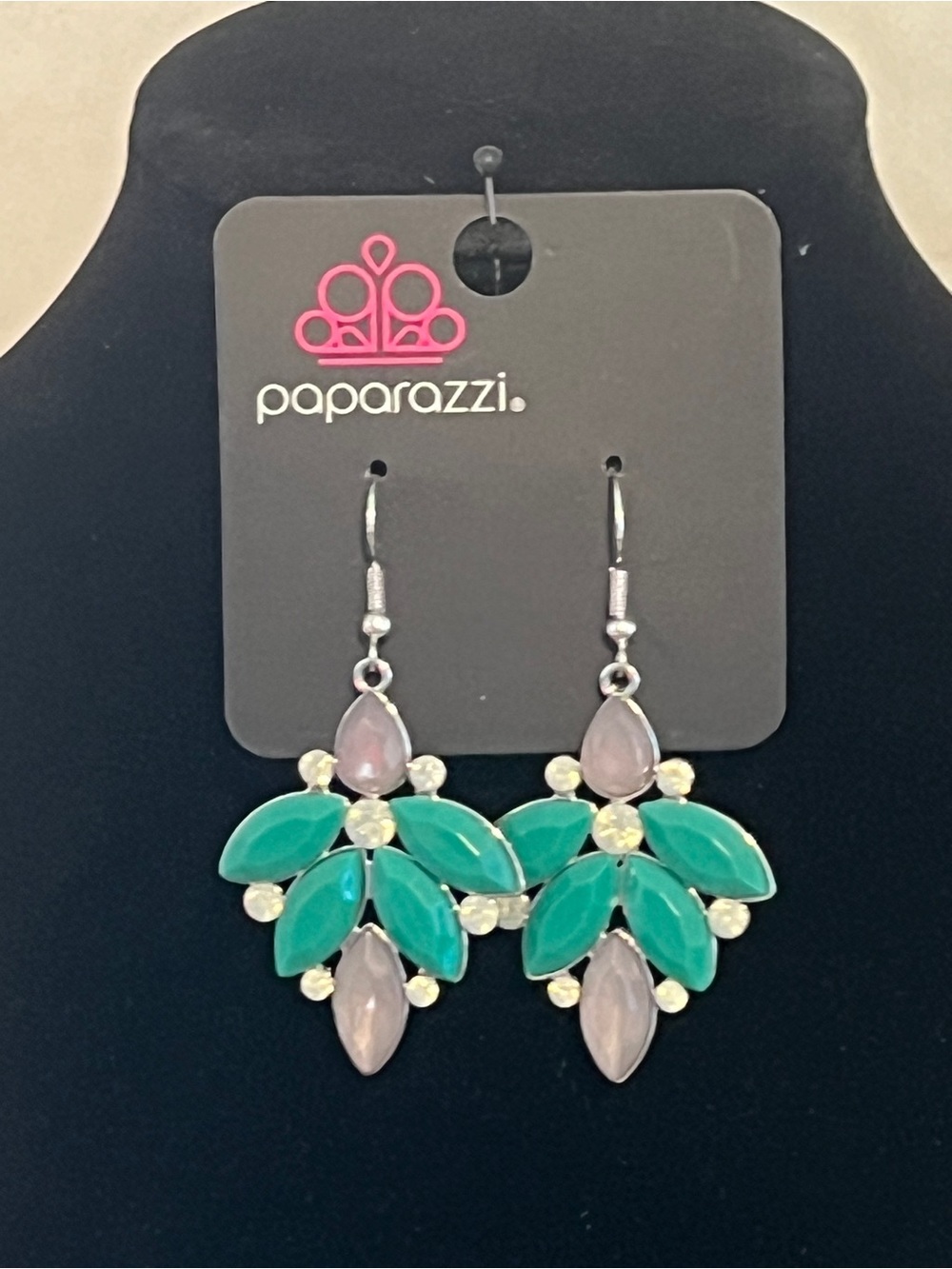 Paparazzi Green and Gray Cluster Leaf Drop Earrings
